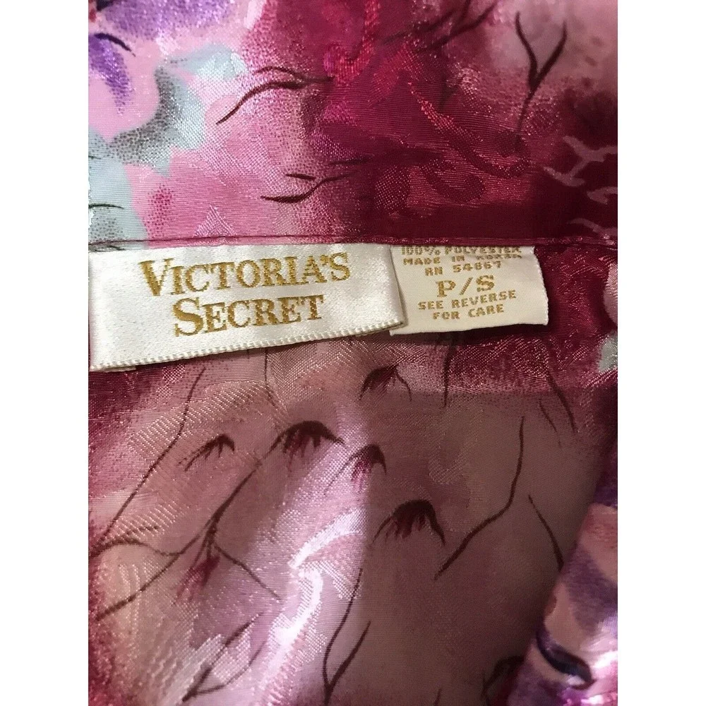 Victoria's Secret Vintage Floral Satin Pajama Button Up Top Sleepwear Size S